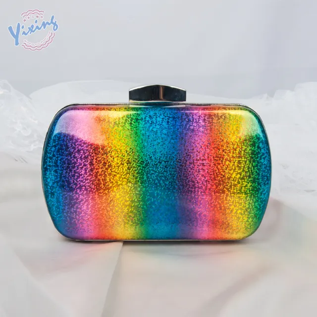 Summer Versatile Rainbow Color Dinner Bag Laser Pu Clutch Gradient Color Women's Bag Rainbow - Shop at LoveMi