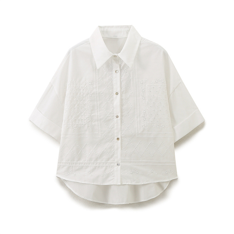 Embroidered Polyester Shorts Silk Shirt Red - Shop at LoveMi