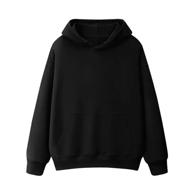 Combed Cotton Terry Hooded Sweater Solid Color Casual Men And Women Couple Style Black - Shop at LoveMi
