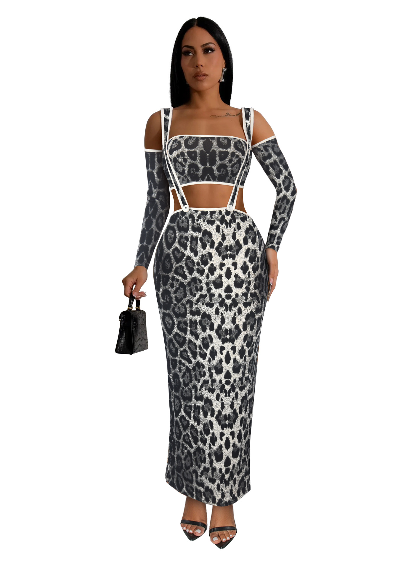 Women's Casual Slim Leopard Print Set Long Skirt 2863 Gray Leopard Print - Shop at LoveMi
