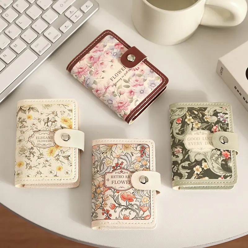 Women's Flower Oil Painting Retro Style Large Capacity Card