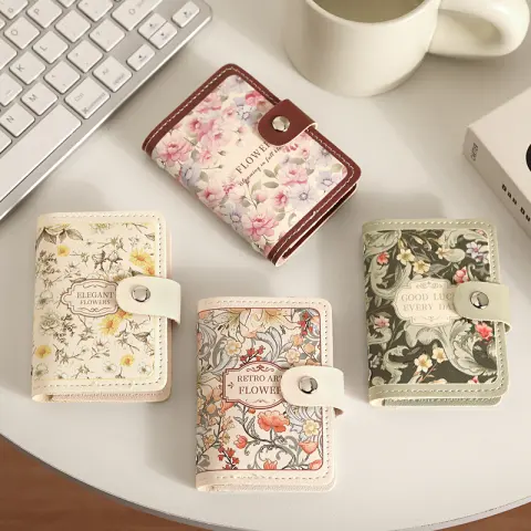 Women's Flower Oil Painting Retro Style Large Capacity Card