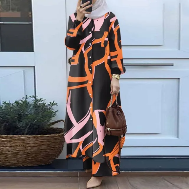Muslim Suit Two piece Spring And Autumn Clothing Retro Long Shirt Wide Leg Pants Suit Black - Shop at LoveMi