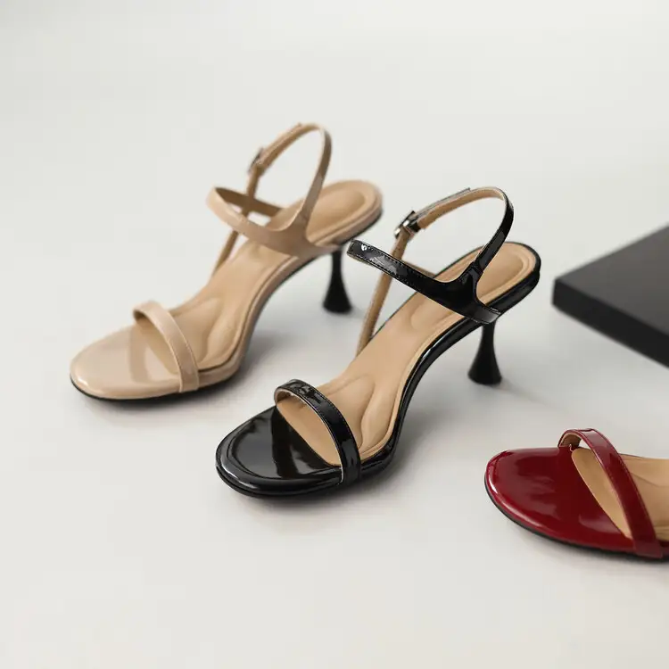 Patent Sheepskin Sandals Stiletto Heel Women's High Heels