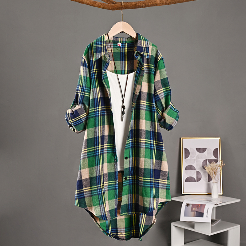Women's Fashion Thin Long Plaid Shirt