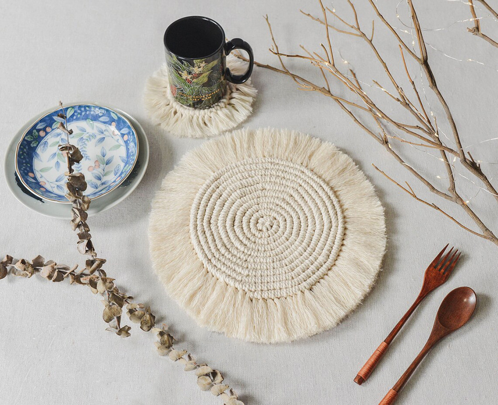 Title 3, Nordic Style Hand-woven Coaster Round Non-slip ...