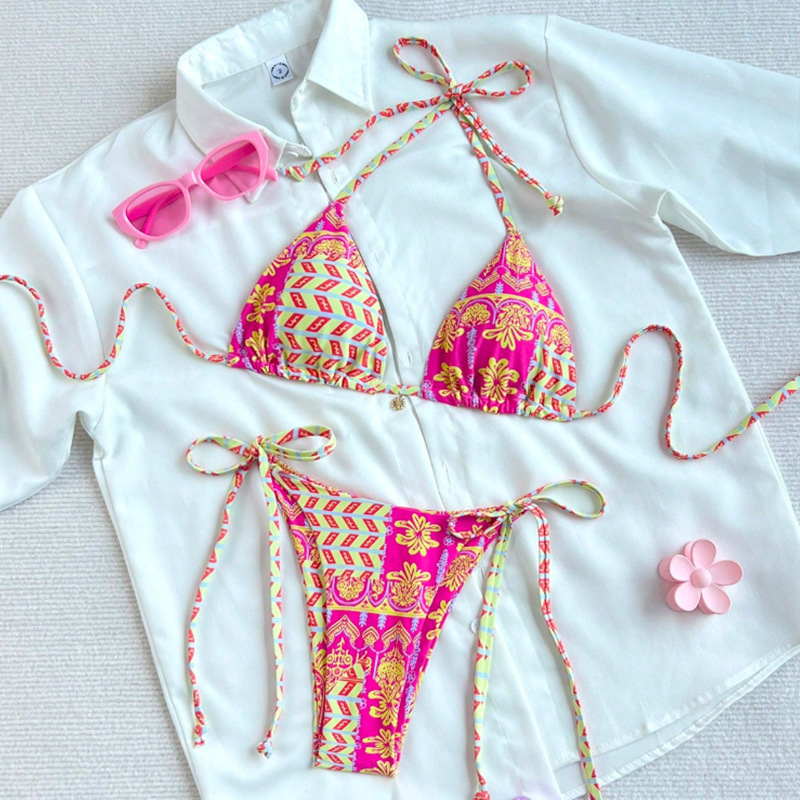 Printed Lace-Up Bikini Swimsuit Womens