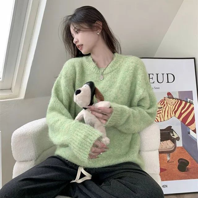 Women's Soft Round Neck Sweater Green - Shop at LoveMi