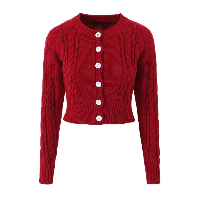 Women's Long sleeved Knitted Cardigan Short Sweater Red - Shop at LoveMi