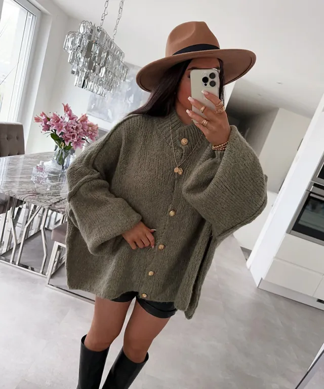 Autumn And Winter Solid Color British Style Vintage Button Cardigan Batwing Sleeve Sweater Coat Green - Shop at LoveMi