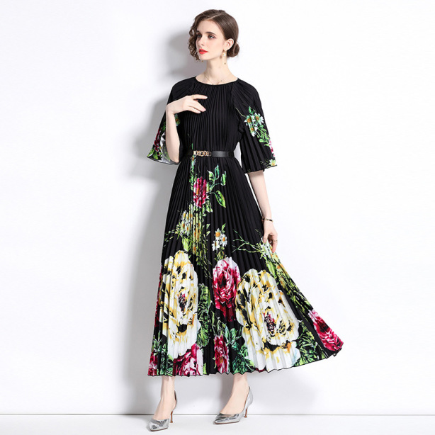 New Artistic Mid-sleeve Crew-neck Dress For Women