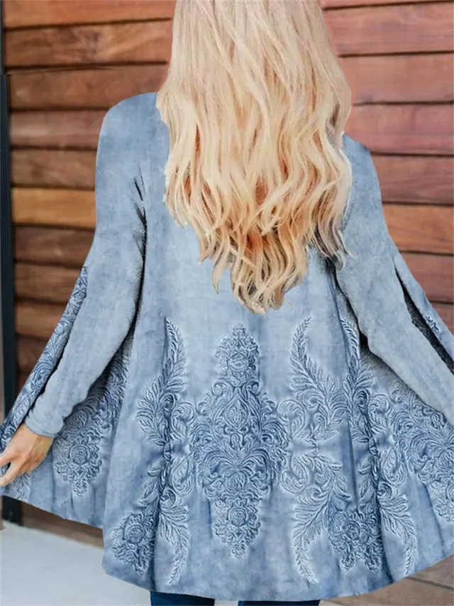 Autumn Flower Mang Printed Mid length V neck Trench Coat 2 Style - Shop at LoveMi