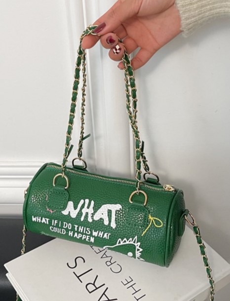 Small Handbags Women's Bag Cylinder Graffiti Shoulder Green - Shop at LoveMi