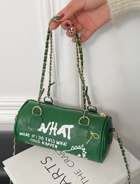Small Handbags Women's Bag Cylinder Graffiti Shoulder Green - Shop at LoveMi