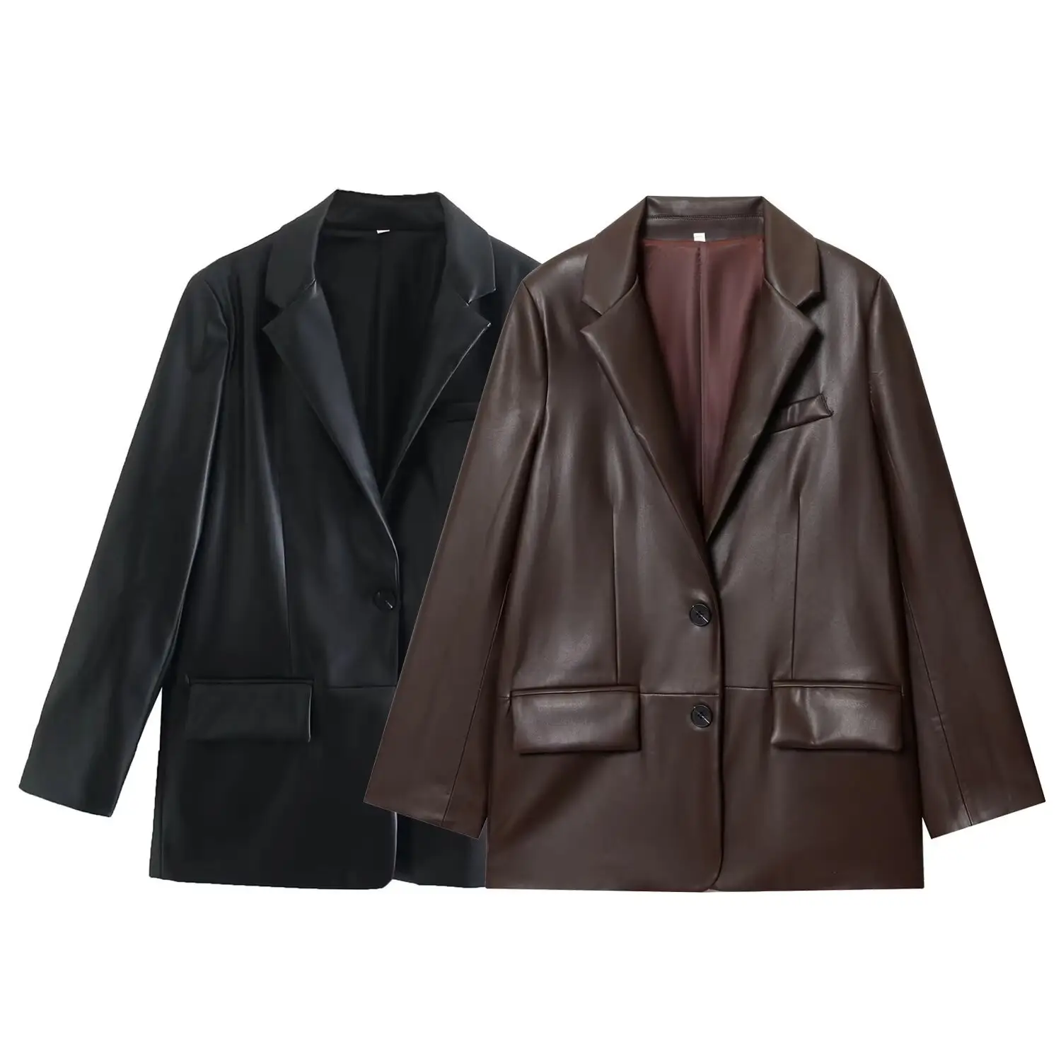 Simple Straight Leather Effect Blazer