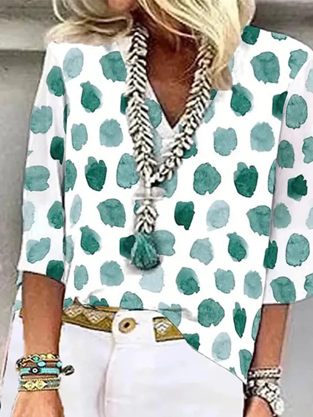 Women's European And American All matching Printed Casual V neck Shirt Printing F - Shop at LoveMi