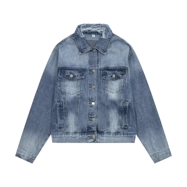 Washed And Worn Ripped Denim Jacket Coat Punk Blue - Shop at LoveMi