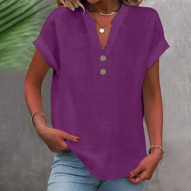 Stand Collar Button Short Sleeve Women's Shirt Tan - Shop at LoveMi