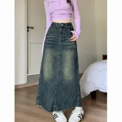Retro High Waist Raw Hem Denim Skirt - Retro Nostalgic - View 1