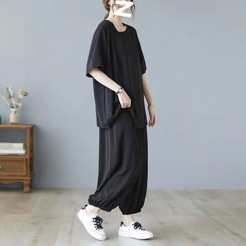 Women's Clothing Fat Girl Slimming New Summer Clothes Two-piece Suit