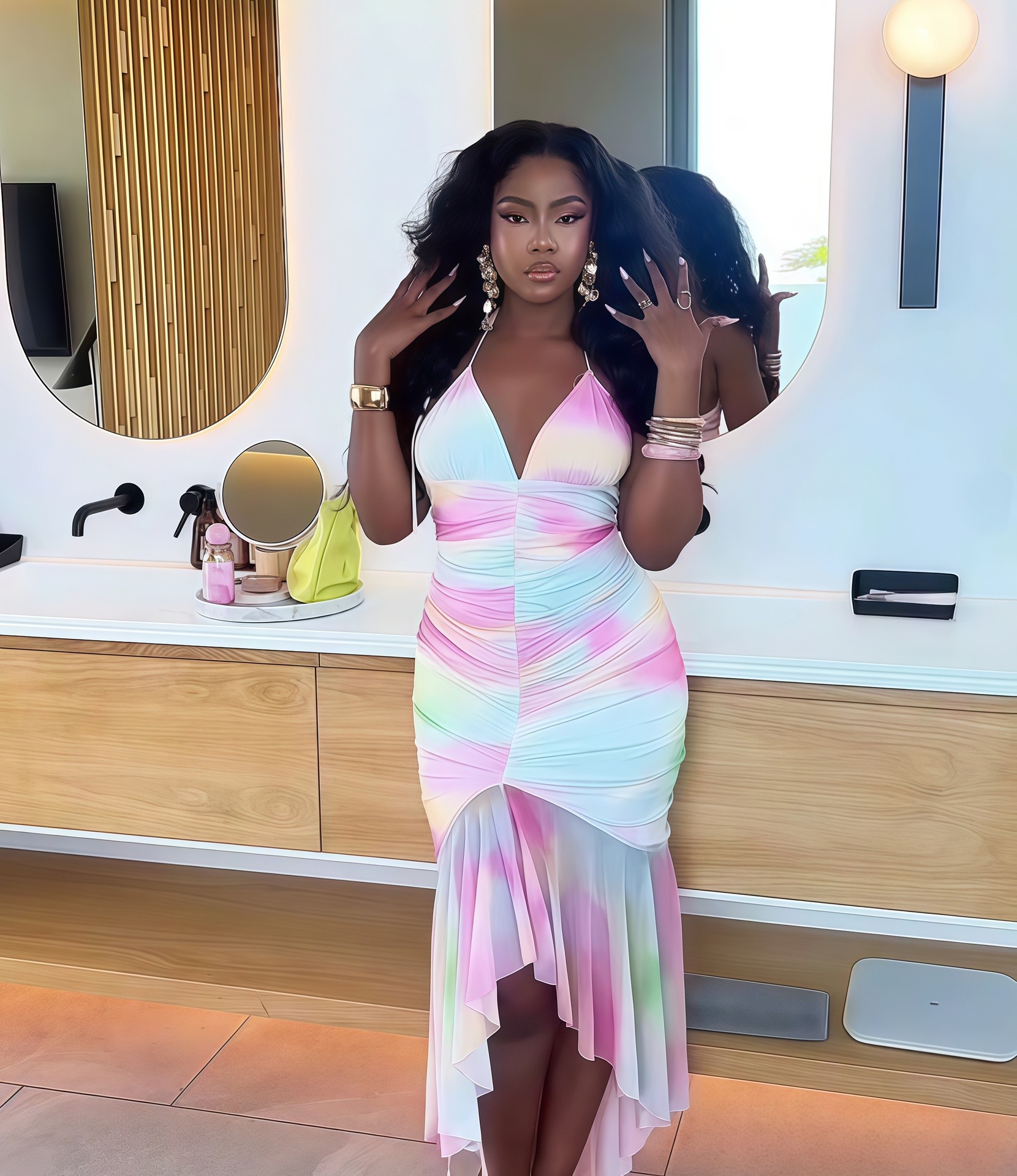 Backless Fitted Pleated Irregular Wave Dress Color - Shop at LoveMi