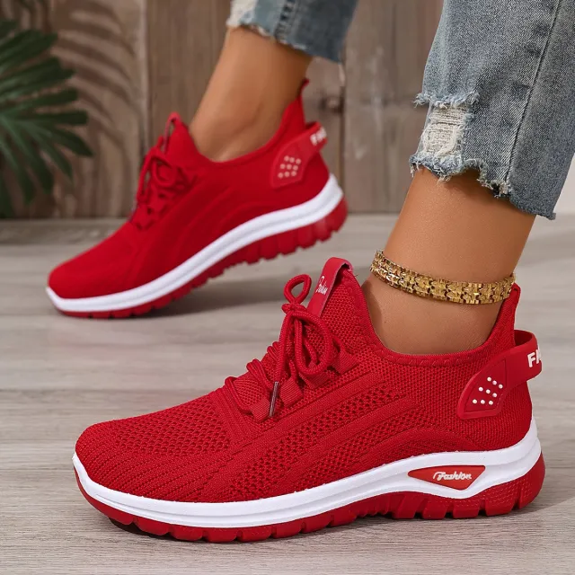Flying Woven Shoes Women's Fashion Casual Mesh Sneaker Red - Shop at LoveMi