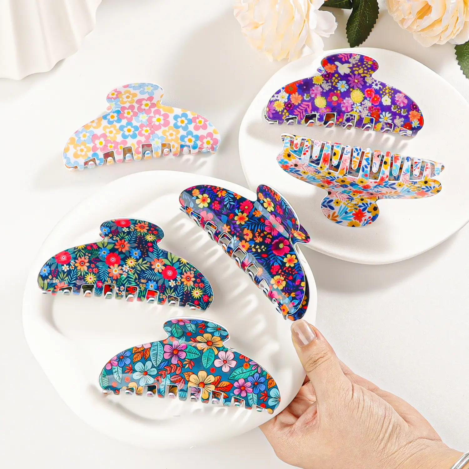 Goleshi Accessories Spring Floral Print Hair Clip