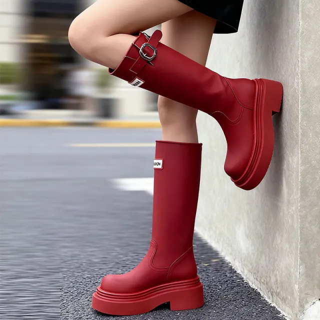 British Style All match Slimming Thick Bottom Increased By Knight Boots Red - Shop at LoveMi