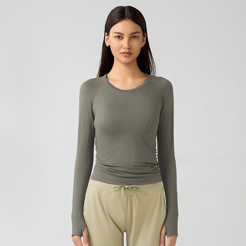 Breathable Exercise Top Women's Stretch Slim fit Yoga Wear Kaki Brown - Shop at LoveMi