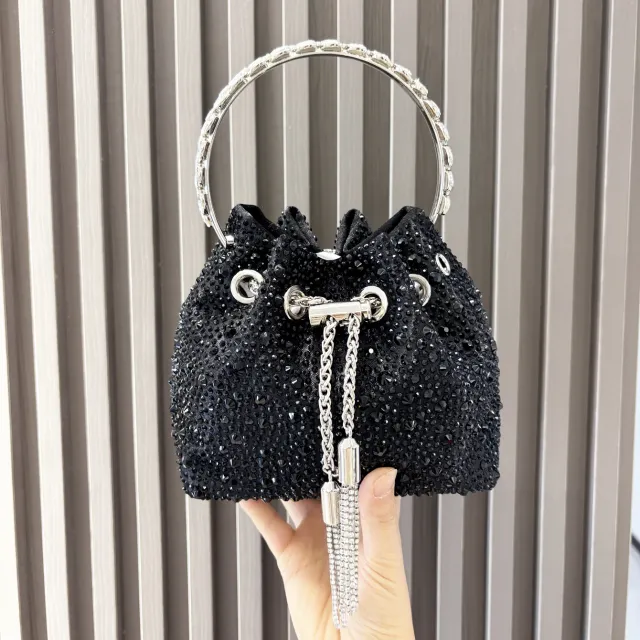 Drawstring Rhinestone Bag Shoulder Crossbody Handbag Women's Bag Black - Shop at LoveMi