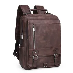 Men's Leather New Large Capacity USB Charging Backpack - Brown - View 1