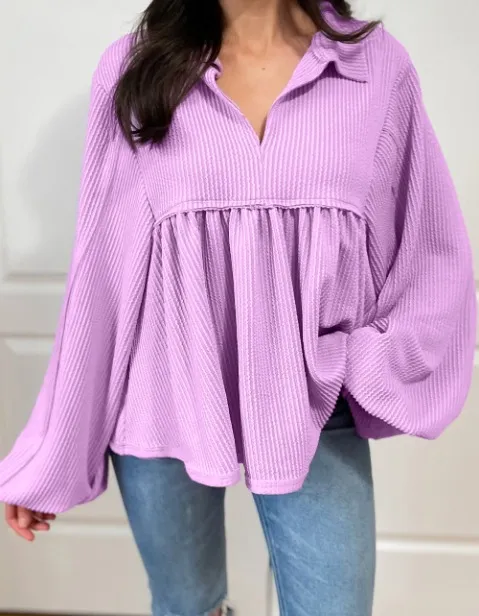 Women's Pleated Loose Shirt Top Purple - Shop at LoveMi