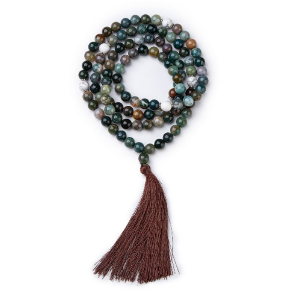 Tassel Long Necklace 108 Beads Handmade Natural Stone Layered Style