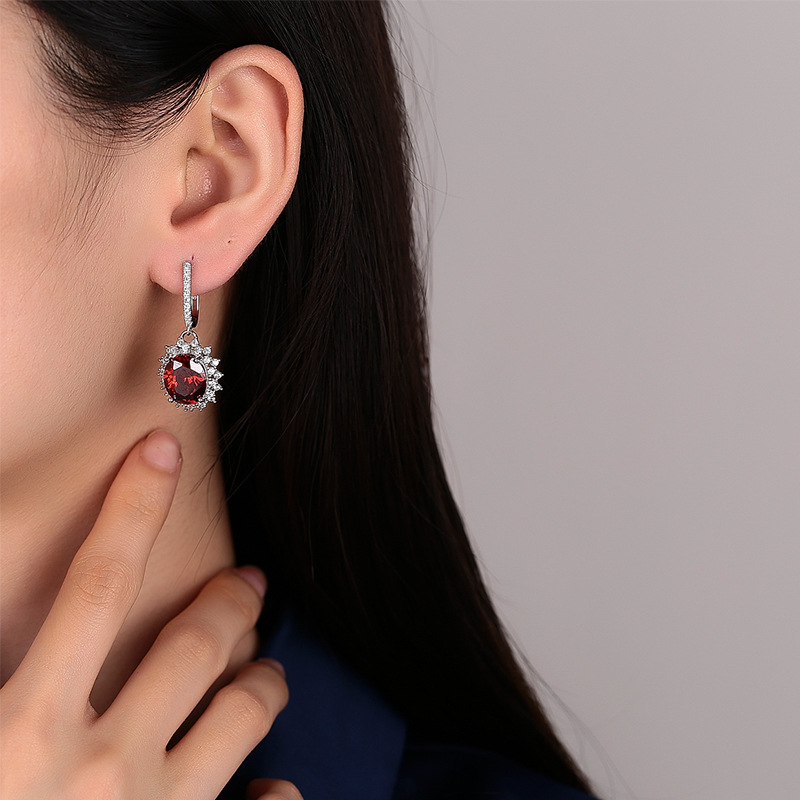 S925 Sterling Silver Earrings 10 12mm Long Eardrops Ear Hooks Padma Red Fine Jewelry