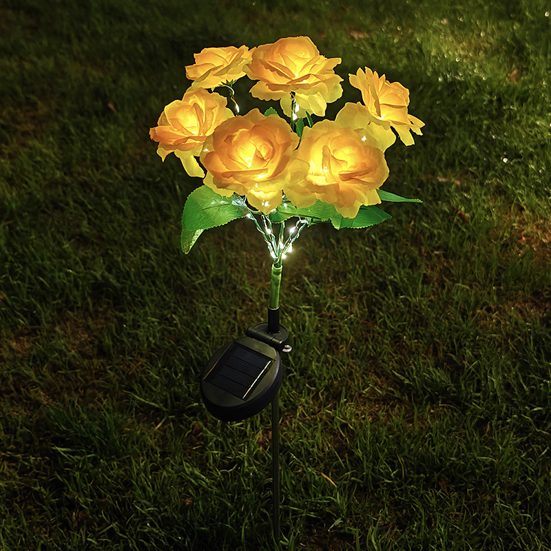 New Realistic LED Ground-insertion Ambient Lighting For Courtyards A 7-head Colorful Solar-powered Rose Decorative Lamp — foto 8