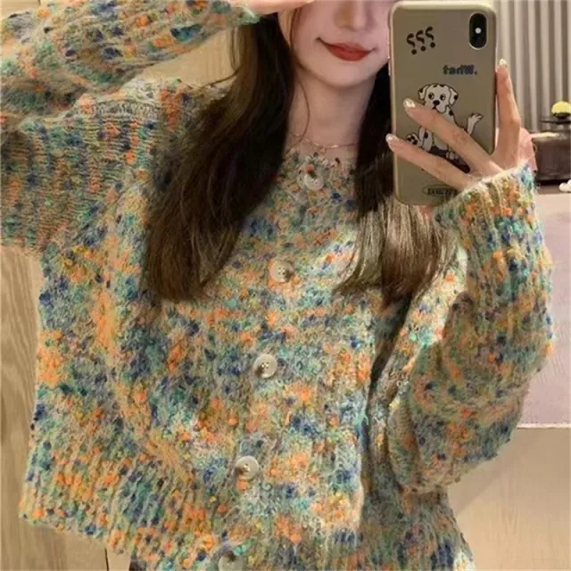 Retro Gentle Idle Style Knitted Rainbow Sweater Green - Shop at LoveMi