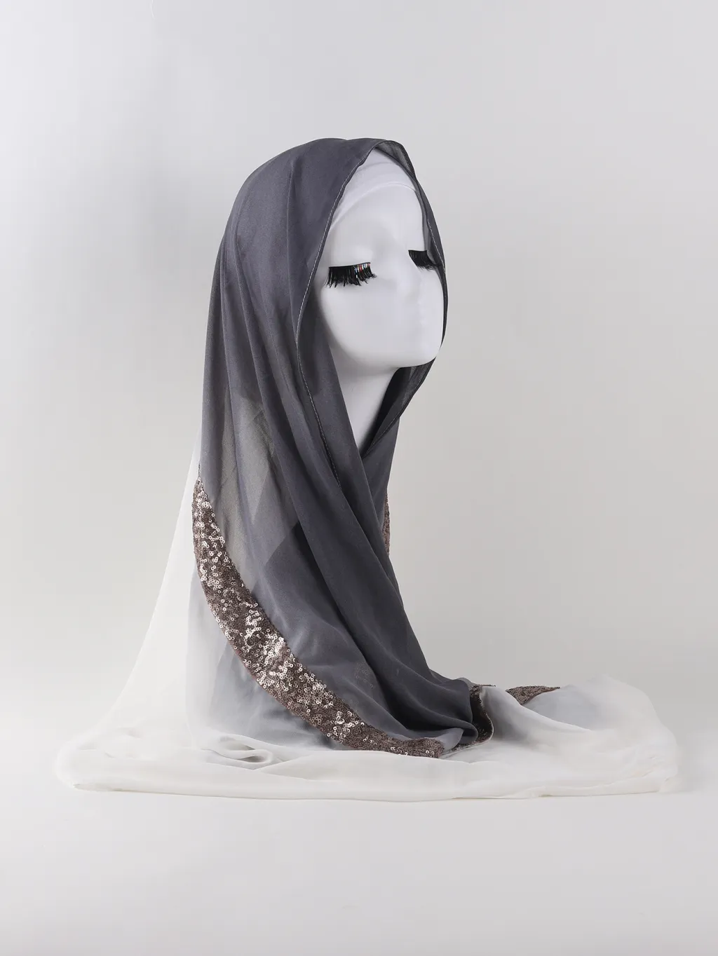 Women's Two-tone Gradient Pearl Chiffon Lace Sequined Scarf - Style3