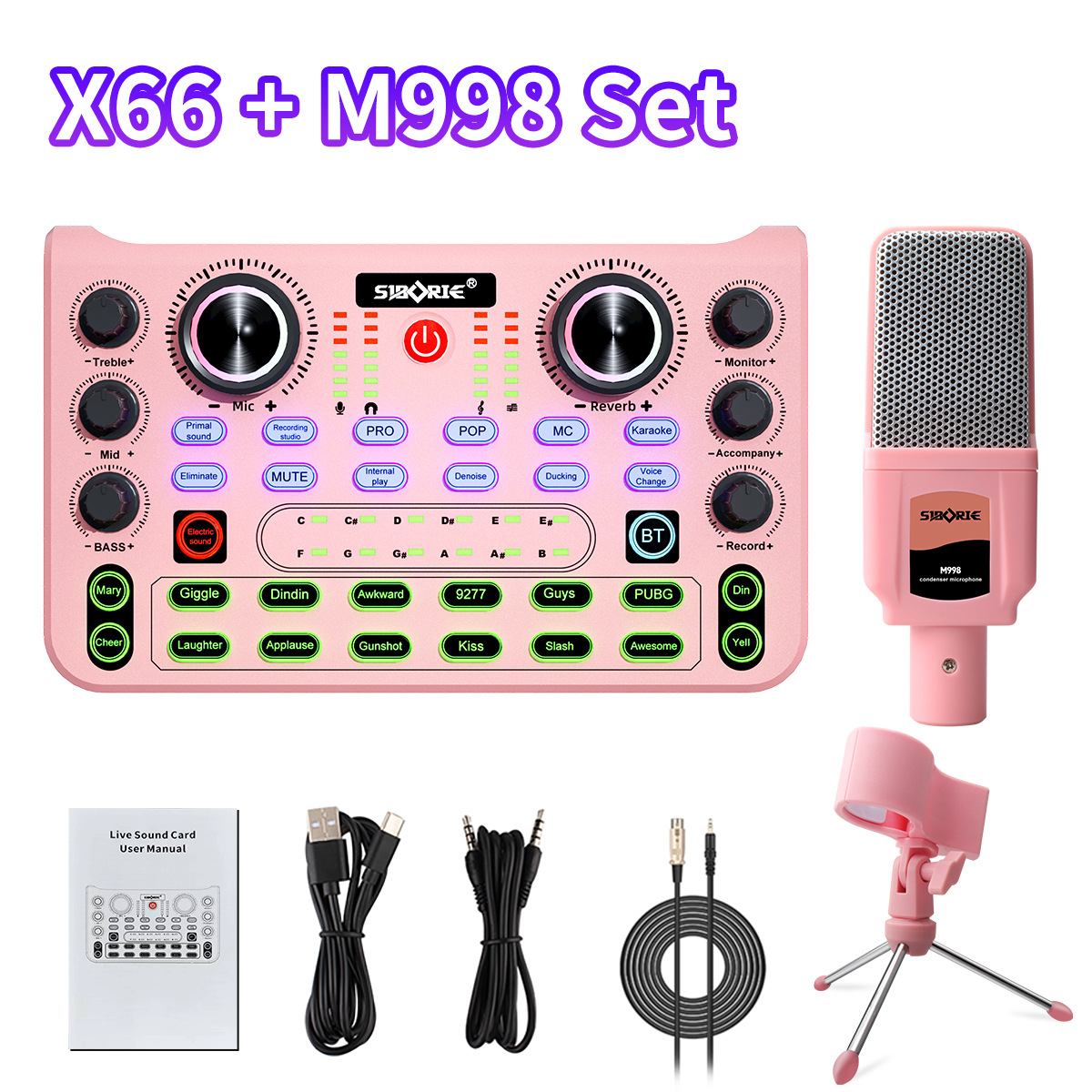 Version X66 M998 Sound Card For Live Show KTV Microphone Full Set - Image 3