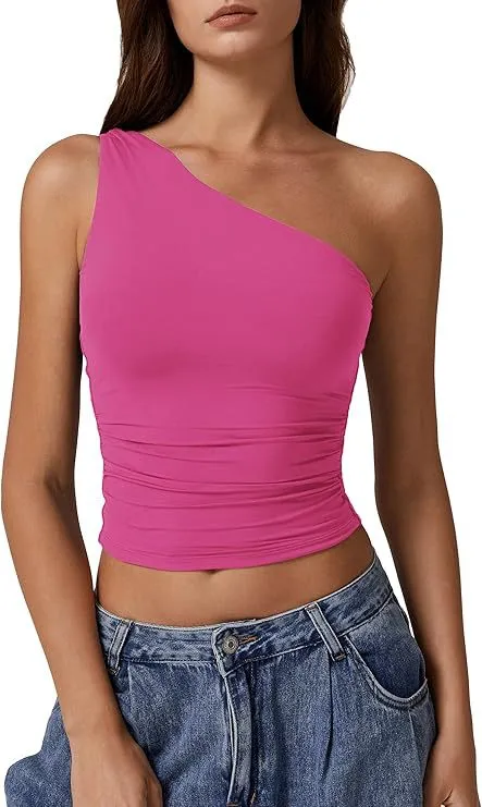 Solid Color Slim Fit Midriff baring Vest T shirt Rose Red - Shop at LoveMi