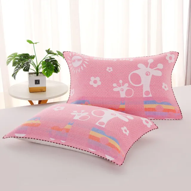 Three layer Blended Gauze Pillow Cover Cotton Printed Towel Deer Pink - Shop at LoveMi