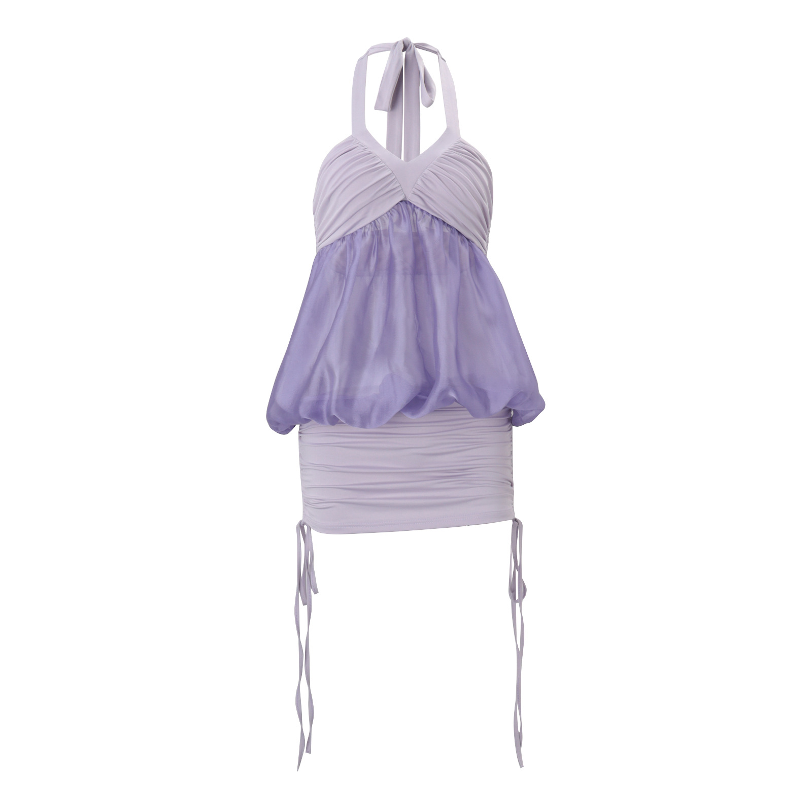 Sexy Mesh-spliced Halter Strap Short Dress For Women — photo 1