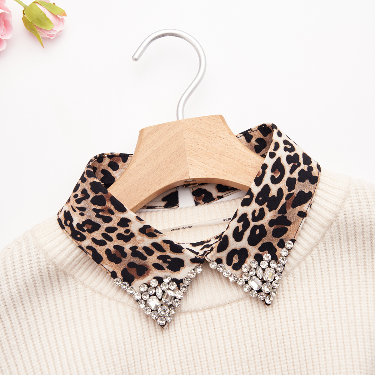 Women's Leopard Print Fashionable All-matching Sweater T-shirt Collar