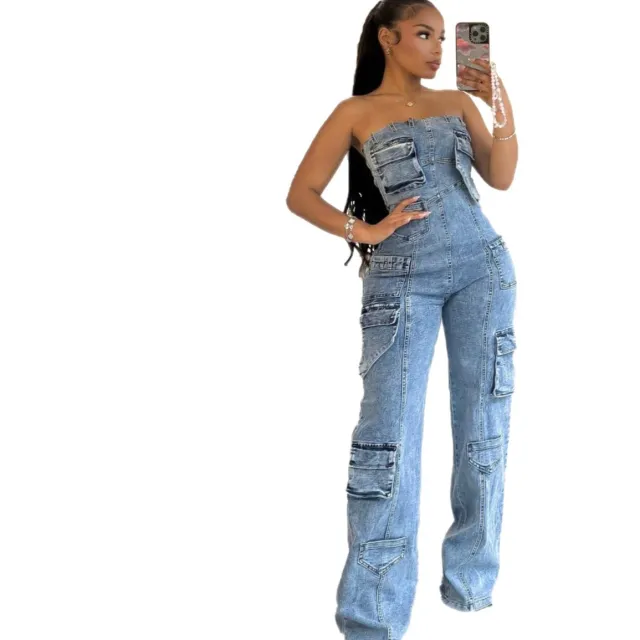Stretch Overalls Casual Straight leg Denim Trousers - Shop at LoveMi
