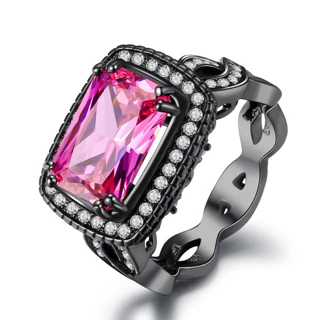 Fashion Ball Ornament Pink Zircon Plated Black Gold Women's Ring Black Gold Powder Stone - Shop at LoveMi