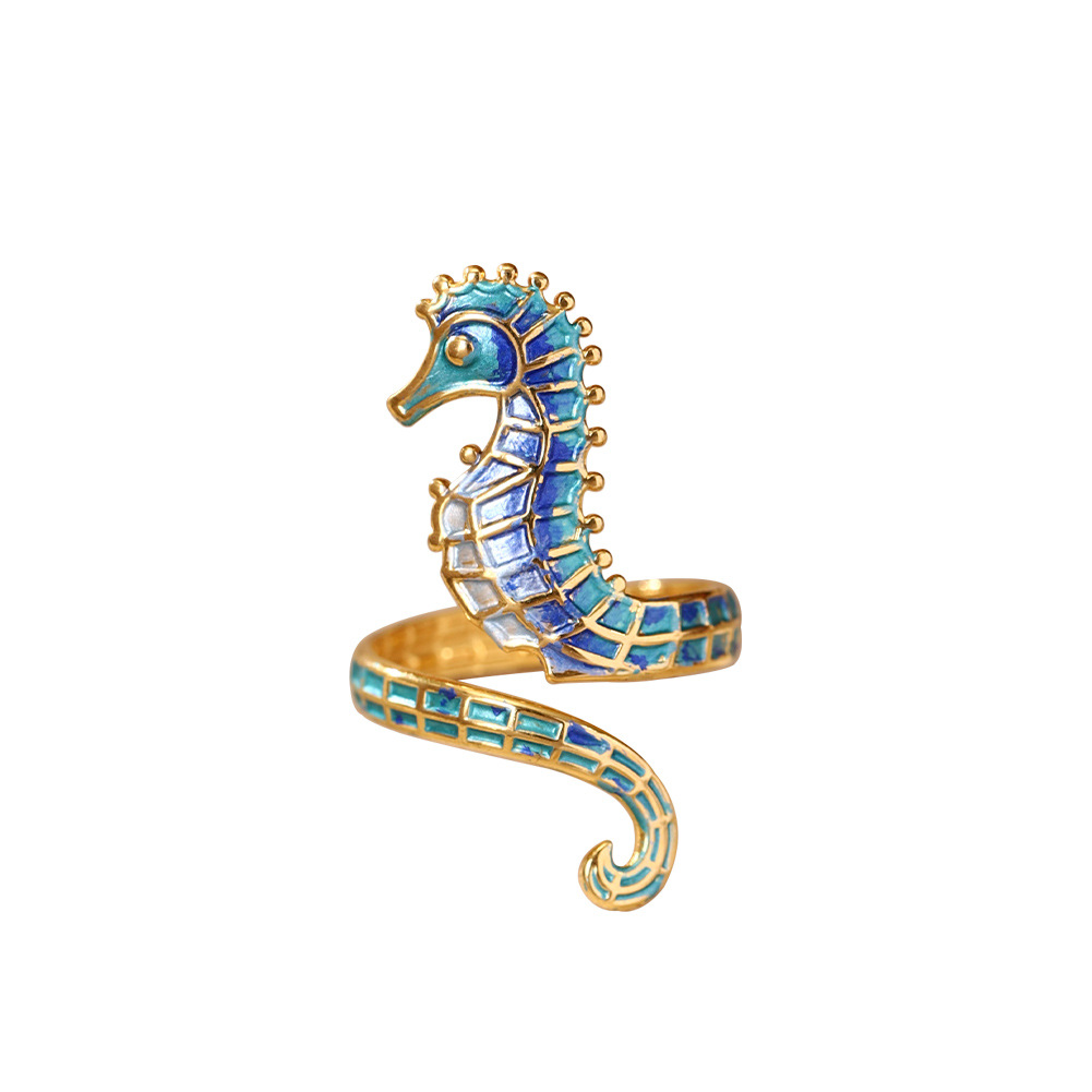 Serpentine Niche Stainless Steel Seahorse Open Ring
