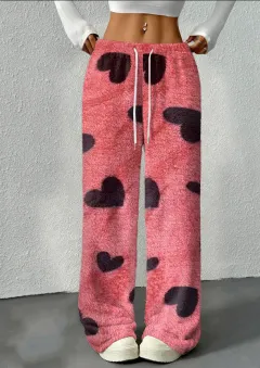 Women's Flannel Lined Thermal Jogger Pants - Peach Heart-Xl - View 1
