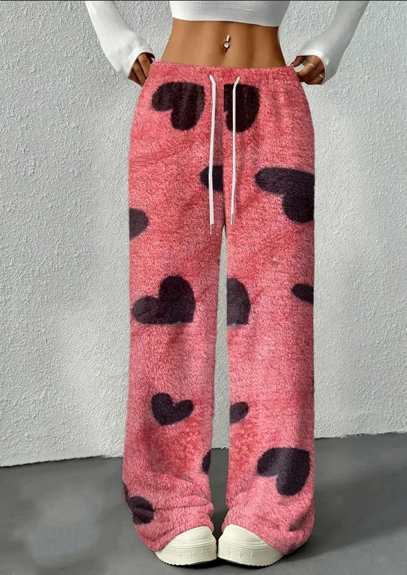 Women's Flannel Lined Thermal Jogger Pants Peach Heart Xl - Shop at LoveMi