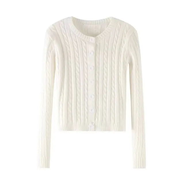 Retro Twist Knitted Cardigan Sweater Single breasted Casual Coat White - Shop at LoveMi