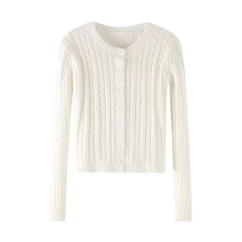 Retro Twist Knitted Cardigan Sweater Single-breasted Casual Coat - White