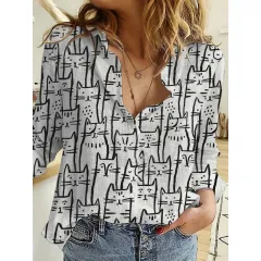 Women's 3d Printed Polka Dot Butterfly Long Sleeve Turn-down Collar Casual Shirt - Style 3-3Xl - View 1